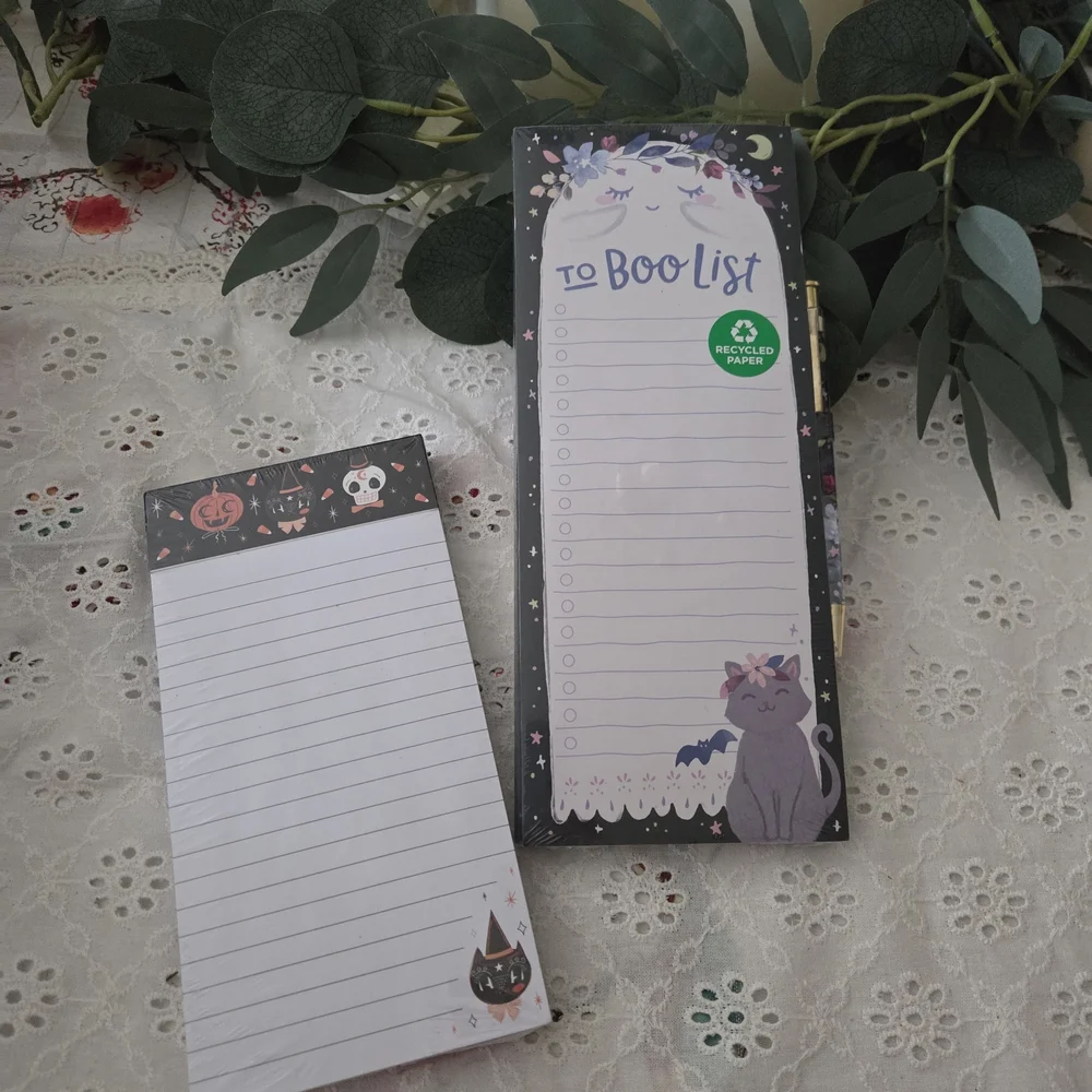 Halloween Cat-Themed Notepad Set With Pen, Set Of 2 Pads